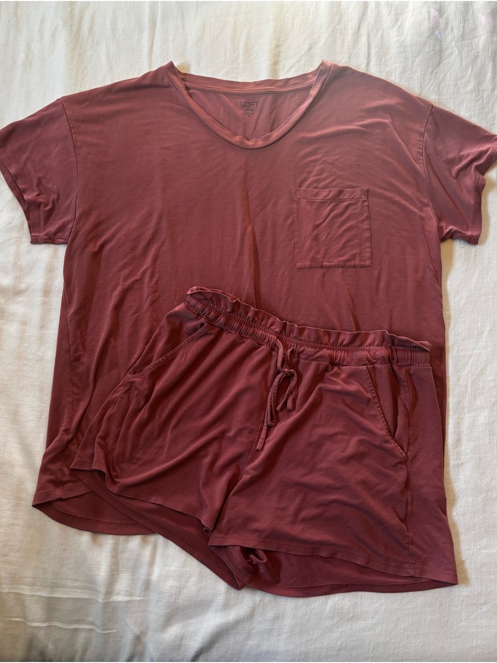 LOFT Two-Piece Short Sleeve Pajama Set in Dusty Rose